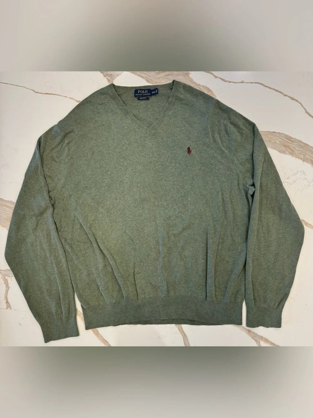 Polo Ralph Lauren Mens XXL Pima Cotton V Neck Sweater Sage Green Preppy